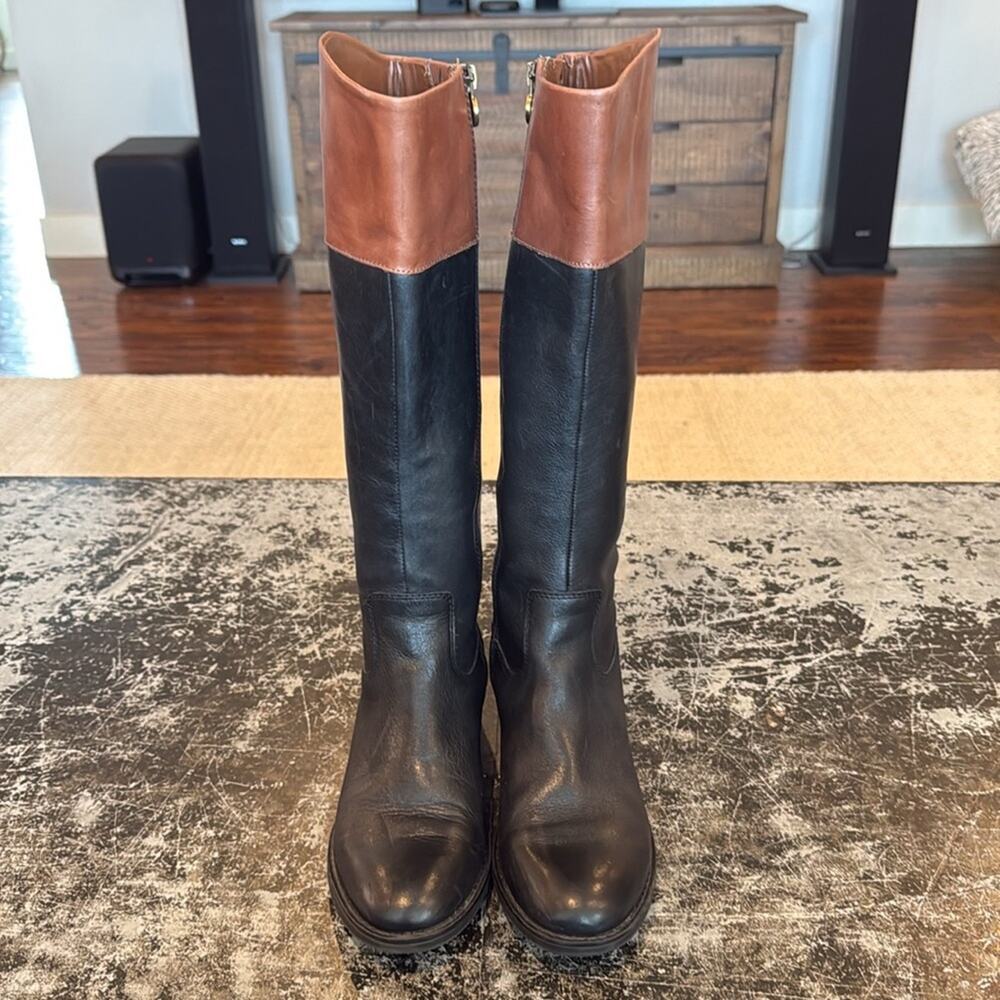 Franco Sarto Black/Brown Leather Riding Boots Size 7 - Picture 5 of 8